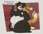  anthro balls bear belly bird_dog canid canine canis catboyz domestic_dog duo fur gabe_(catboyz) genitals giant_panda golden_retriever hair hi_res hunting_dog male male/male mammal nipples nude overweight overweight_anthro penis retriever simple_background text thick_thighs white_body white_fur 