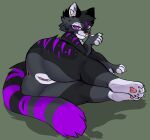  absurd_res anthro anus butt demidevilmitch domestic_cat felid feline felis female fur genitals grey_(greywolf2244) grey_body grey_fur hi_res looking_back mammal paws presenting presenting_hindquarters purple_body purple_eyes purple_fur pussy rear_view solo 