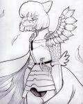  anthro armor berserk_(series) candlebird2 cape clothing crossover dinosaur eyewear female glasses goodbye_volcano_high griffith_(berserk) hadrosaurid hair hi_res monochrome naomi_(gvh) ornithischian parasaurolophus reptile scalie side_view simple_background sketch snoot_game_(fan_game) solo traditional_media_(artwork) white_background 
