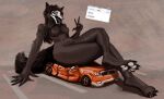  anthro black_body black_fur black_hair bodily_fluids bone breasts canid canine canis car crossed_legs digital_media_(artwork) featureless_breasts female fur hair hi_res long_hair macro malo mammal narrowed_eyes nude pawpads paws saliva scp-1471 scp-1471-a scp_foundation sitting skull skull_head solo solo_focus tail texting tongue tongue_out vehicle wet_soc 