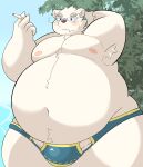  0907_kapi absurd_res anthro bear belly blush bulge cigarette clothing fur hi_res leib_(tas) lifewonders male mammal navel nipples outside overweight polar_bear smoking solo speedo swimwear tokyo_afterschool_summoners ursine white_body white_fur 