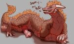  5:3 big_penis claws dragon feral flared_penis fur genitals hi_res horn male orange_body orange_fur penis quadruped red_body ribbed_penis scales scalie solo text universaldragon 