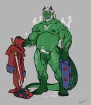  age_difference barazoku beard belly chernobog_kuzarnak dragon facial_hair faustoxiii genitals hairy hi_res hot_spring humanoid hybrid male male/male musclegut older_male orc penis slightly_chubby steam water 