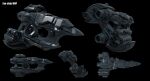  3d black_background caldari_state_(eve_online) capp007 commentary concept_art cruiser_(eve_online) eve_online from_side grey_theme highres military_vehicle multiple_views no_humans original science_fiction simple_background spacecraft strategic_cruiser_(eve_online) tech_3_ship_(eve_online) thrusters vehicle_focus 