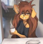  2023 anthro apogee_(tinygaypirate) breasts canid canine canis clothed clothing digital_media_(artwork) domestic_dog female female_anthro floppy_ears fur hair hi_res kemono long_hair looking_at_viewer mammal piercing small_breasts solo spitz tattoo tinygaypirate 