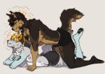  2023 anthro brown_body brown_fur canid clothed clothing duo fur grey_body grey_fur hi_res kasusei lying male male/male mammal pawpads sei_kasu underwear underwear_only 