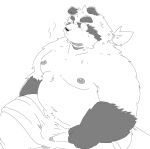  2023 anthro belly big_belly canid canine hi_res kemono male mammal moobs nipples overweight overweight_male raccoon_dog simple_background sitting solo suishou0602 tanuki towel white_background 