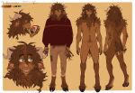  2022 anthro black_fingernails black_hooves blue_eyes body_hair border bottomwear bovid braided_hair braided_tail bridge_piercing brown_belt brown_body brown_fur brown_hair can caprine cellphone chest_hair clothed clothing color_swatch container coolranchdoritoes_(artist) digital_drawing_(artwork) digital_media_(artwork) ear_piercing ear_ring eyebrow_through_hair eyebrows eyes_closed facial_piercing featureless_crotch flat_colors fur goat hair happy_trail hi_res holding_can holding_cellphone holding_container holding_object holding_phone holding_smartphone hooves horn humanoid_hands khaki_pants kissy_face male mammal navel nose_piercing nude open_mouth pants phone piercing red_clothing red_sweater red_topwear ring_piercing simple_background smartphone solo standing sweater tan_bottomwear tan_clothing tan_horn tan_pants teeth topwear translucent translucent_hair unguligrade white_border yellow_background 