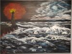  abstract absurdres acrylic_paint_(medium) aura building cliff cloud friendly_newfie highres house lighthouse moon night painting_(medium) scenery traditional_media waves world_of_horror 