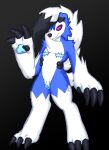  absurd_res andromorph blue_body clawed_fingers claws crunchybone dusk_lycanroc generation_7_pokemon glowing glowing_eyes hi_res intersex lycanroc mastectomy_scar nintendo paws pokemon pokemon_(species) scar shiny_pokemon solo toe_claws trans_(lore) 