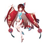  1girl bare_legs bare_shoulders benghuai_xueyuan brown_hair chinese_clothes detached_sleeves full_body honkai_(series) long_hair nuwa_(honkai_impact) official_art orange_eyes sandals tassel third-party_source transparent_background 