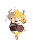 2boys :3 :t ahoge alhaitham_(genshin_impact) animal_ear_fluff animal_ears animal_hands animalization antenna_hair artist_name belt blonde_hair blue_belt blush brown_hair cat_ears cat_paws chibi closed_eyes colored_inner_hair colored_tips feather_hair_ornament feathers fingerless_gloves genshin_impact gloves green_hair grey_hair hair_between_eyes hair_ornament hairpin heart highres kaveh_(genshin_impact) long_hair looking_to_the_side lying male_focus medium_bangs multicolored_hair multiple_boys on_side one_eye_covered parted_bangs shirt short_hair side-by-side sidelocks simple_background single_bare_shoulder sleeveless sleeveless_shirt squiggle streaked_hair swept_bangs tail tail_wrap two-tone_hair white_background white_shirt yaoi yuuzatta 