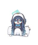  1girl absurdly_long_hair animal animal_costume aris_(blue_archive) bird black_hair blue_archive blue_eyes blush danble green_halo halo highres long_hair looking_at_viewer open_mouth penguin penguin_costume simple_background smile solo very_long_hair white_background 