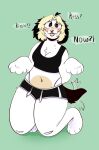  anthro azura_(meggiebun) black_clothing blonde_hair bottomwear canid canine canis clothing domestic_dog fangs fawnpawss female fur hair hi_res mammal shorts teeth text white_body white_fur 