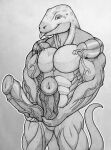  2023 2_penises 5_fingers abs anatomically_correct anatomically_correct_genitalia anatomically_correct_penis animal_genitalia animal_penis anthro bedroom_eyes biceps big_muscles big_penis cel_shading collared_lizard common_collared_lizard deltoids fingers genitals graphite_(artwork) grin hemipenes hi_res holding_penis lizard lizard_penis looking_at_viewer male monochrome monroe_lehner multi_genitalia multi_penis muscular muscular_anthro muscular_male narrowed_eyes pecs pencil_(artwork) penis pinup pose presenting presenting_penis quads reptile s32 scales scalie seductive serratus shaded simple_background sketch smile solo spots spotted_body spotted_scales standing striped_body striped_scales stripes thigh_up tongue tongue_out traditional_media_(artwork) urethra vein veiny_muscles veiny_penis 