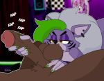  animatronic anthro balls bedroom_eyes big_balls big_penis black_pupils breasts brown_body canid canine canis colored_nails duo ear_piercing english_text erection female five_nights_at_freddy&#039;s five_nights_at_freddy&#039;s:_security_breach genitals green_hair green_nails grey_hair hair handjob machine male male/female mammal nails narrowed_eyes nude onomatopoeia penile penis piercing pupils purple_body robot roxanne_wolf_(fnaf) scottgames seductive sex sound_effects sprigatitoartz steel_wool_studios text wolf yellow_eyes 
