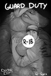  2023 alligator alligatorid anthro bedroom_eyes big_breasts biped breast_grab breasts claws comic cover cover_art cover_page crocodilian digital_media_(artwork) doctordj duo english_text female finger_claws greyscale hand_on_breast hi_res huge_breasts human human_on_anthro interspecies larger_anthro larger_female male mammal monochrome narrowed_eyes reptile scalie seductive sharp_teeth size_difference smaller_human smaller_male teeth text 
