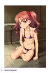  1girl absurdres bikini blush breasts brown_eyes brown_hair closed_mouth fujikawa_daichi hair_ribbon highres long_hair looking_at_viewer navel non-web_source purple_bikini ribbon shirai_kuroko side-tie_bikini_bottom small_breasts solo swimsuit toaru_kagaku_no_railgun toaru_majutsu_no_index twintails 