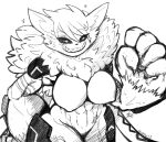  &lt;3 2023 abs anthro bandai_namco big_breasts big_hands breasts digimon digimon_(species) female glubtastic grin hi_res looking_at_viewer meicrackmon monochrome muscular muscular_female nipples pupils sharp_teeth signature simple_background smile solo standing teeth text thick_thighs unusual_pupils white_background wide_hips 