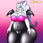  al_gx anthro big_breasts breasts clothed clothing curvy_figure female freckles generation_1_pokemon gloves hair handwear hi_res horn latex legendary_pokemon mammal mega_evolution mega_mewtwo mega_mewtwo_y megan_(al_gx) mewtwo nintendo pokemon pokemon_(species) purple_body red_eyes rouge_the_bat_outfit rubber rubber_clothing rubber_suit short_hair solo text thick_thighs white_hair wide_hips 