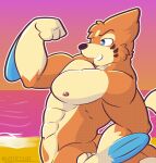  abs anthro biceps digital_media_(artwork) fizzyjay floatzel fur generation_4_pokemon hi_res male mammal muscular muscular_anthro muscular_male nintendo nipples nude pecs pokemon pokemon_(species) simple_background solo 