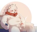  anthro bear bodily_fluids cum furrybar genital_fluids genitals hi_res male mammal masturbation nude penis polar_bear scarf snow_(furrybar) solo ursine variety_yzj 