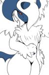  absol anthro blue_body blue_skin canid female fur generation_3_pokemon hi_res jaxzstar looking_at_viewer mammal nintendo pokemon pokemon_(species) solo thick_thighs white_body white_fur wide_hips 