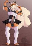  absurd_res anthro arcanine bottomwear clothed clothing digital_media_(artwork) fluffy generation_1_pokemon grumpy_griffin_creations hair hi_res legwear looking_at_viewer maid_uniform male marvelous_managerie muscular nintendo pokemon pokemon_(species) pose simple_background skirt smerk smile solo solo_focus uniform 