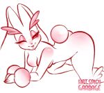  all_fours anthro breasts butt female generation_4_pokemon hi_res hotspicygarbage lopunny nintendo one_eye_closed pokemon pokemon_(species) simple_background solo thick_thighs white_background wink 