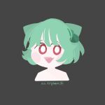  1girl animal_ears blush_stickers bulbasaur character_name eyelashes fang flat_chest flat_color flower_(symbol) green_hair kaori-desu korean_text no_nose personification pokedex_number pokemon red_eyes solo topless translated triangle_mouth white_background 