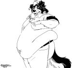  anthro belly_overhang belt big_butt black-and-white border_collie business_casual butt canid canine canis chest_tuft clothing collie domestic_dog double_chin herding_dog hi_res khakis love_handle male mammal moobs obese obese_male overweight overweight_male pastoral_dog polo_shirt sheepdog shirt side_moob solo southernyote thick_thighs topwear tuft 