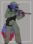  absurd_res anthro avian bird colored corvid digital_media_(artwork) gun hi_res jana&#039;s_lab jay_(bird) lanfeng_(lanfenghuang) male new_world_jay oscine passerine portrait ranged_weapon rifle solo stargate steller&#039;s_jay steyr_aug weapon 