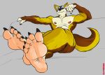  5_toes abs canid canine claws crab-eating_fox feet foot_fetish foot_focused fox hi_res mammal modem_redpill mroleoso nipples paws pecs plantigrade toes 
