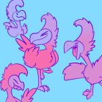  absurd_res ambiguous_species avian beak bird blue_background chibi dot_eyes eyes_closed feathers feral flamingo hi_res open_mouth open_smile open_wings pink_body pink_feathers pink_skin simple_background smile solo tongue tongue_out xing1 