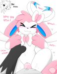  anthro black_body blush disembodied_hand duo eeveelution english_text eyes_closed female female_penetrated generation_6_pokemon generation_7_pokemon genitals grey_body lycanroc male male/female male_penetrating male_penetrating_female midday_lycanroc nakachidragon nintendo penetration penis pink_body pokemon pokemon_(species) pokemorph sex sylveon text white_body 