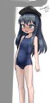  1girl @_@ absurdres akatsuki_(kancolle) black_hair blue_one-piece_swimsuit covered_navel dated feet_out_of_frame flat_cap flat_chest grey_eyes grey_headwear hat highres kantai_collection maru_(marg0613) one-hour_drawing_challenge one-piece_swimsuit school_swimsuit silhouette simple_background solo standing swimsuit twitter_username white_background 