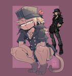  absurd_res brown_body clothed clothing cosplay costume crouching eyewear glasses hat headgear headwear hi_res jacket jinu_(character) kubasama_(artist) square_enix squatting_position tail the_world_ends_with_you topwear 