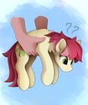  1other ? ?? blue_background disembodied_limb from_side green_eyes lifting_animal my_little_pony my_little_pony:_friendship_is_magic pink_hair pony_(animal) roseluck white_fur yakovlev-vad 