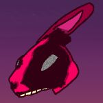  2023 ambiguous_gender anonymous_artist burn_scar disembodied_head fur gradient_background hare jawless lagomorph leporid mammal missing_ear red_body red_fur scar simple_background solo static yellow_teeth 