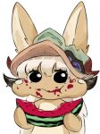  accessory ambiguous_gender anthro clothing eating female female/female food fruit fur hair hat headgear headwear lagomorph leporid long_ears made_in_abyss mammal melon nanachi narehate plant rabbit rabbit_ears solo stains tan_body unknown_artist watermelon 