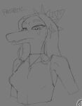  anthro clothed clothing dialogue dinosaur english_text fang_(gvh) female goodbye_volcano_high hair hi_res iandragonlover long_hair long_snout looking_at_viewer monochrome pterodactylus pterosaur reptile scalie sketch snoot_game_(fan_game) snout solo text 
