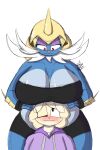  absurd_res anthro big_breasts boob_hat breasts camelid clothed clothing duo eye_contact female generation_5_pokemon hi_res llama llama_davv llama_davv(character) looking_at_another looking_pleasured male male/female mammal nintendo pokemon pokemon_(species) samurott size_difference 