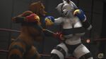 3d_(artwork) andrey_4k anthro bandeau bear big_breasts boxing boxing_gloves breasts brown_body brown_fur cleavage clothed clothing dasha_(petruz) digital_media_(artwork) duo female fighting_ring fur handwear mammal muscular muscular_female petruz_(copyright) punch source_filmmaker sport topwear underwear white_body white_fur 