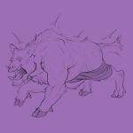  all_fours awarebear eyes_closed feral fur hooves male mammal mid_transformation mostly_nude motion_lines purple_background shaking sharp_teeth simple_background snout solo suid suina tail teeth transformation trembling were wereboar weresuid weresuina 