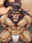  abs anthro asian_clothing blush brown_body brown_fur clothed clothing dark_nipples duo east_asian_clothing erect_nipples erection erection_under_clothing felid fundoshi fur hi_res japanese_clothing lifewonders lion live_a_hero male mammal muscular muscular_anthro muscular_male navel nipple_fetish nipple_pinch nipple_play nipples owan8181 pantherine pecs pinch toshu underwear 