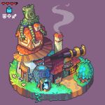  animated animated_gif artist_name blue_fire building chimney fire flower grass guardian_(breath_of_the_wild) heart highres no_humans pixel_jess robot scenery simple_background smoke stairs telescope the_legend_of_zelda the_legend_of_zelda:_breath_of_the_wild tree wind 