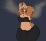  anthro armpit_hair big_butt body_hair breasts bulge butt chest_tuft clothing crop_top gynomorph hi_res hyena hyper intersex mammal musk shirt smelly solo solo_focus sweatpants topwear tuft unknown_artist unknown_character 