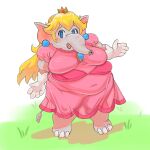  after_transformation alternate_species anthro big_breasts blonde_hair blue_eyes breasts clothing dress ear_piercing elephant elephant_peach elephant_tail elephant_toes elephantid female gloves gold_crown hair handwear hi_res humanoid looking_at_viewer mammal mario_bros natural_breasts navel nintendo obese obese_anthro obese_female overweight overweight_anthro overweight_female piercing pink_clothing pink_dress princess_peach proboscidean proboscis_(anatomy) solo translucent translucent_clothing trunk_(anatomy) unknown_artist 