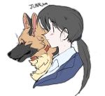  ambiguous_gender canid canine canis character_name clothed clothing dayohiko domestic_dog duo female feral german_shepherd herding_dog hi_res human mammal pastoral_dog 