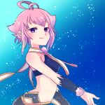  1girl 69871 looking_at_viewer looking_back night night_sky pink_hair purple_hair short_hair sky smile solo solo_focus star_(sky) starry_sky sugarette summon_night summon_night_swordcraft_story 